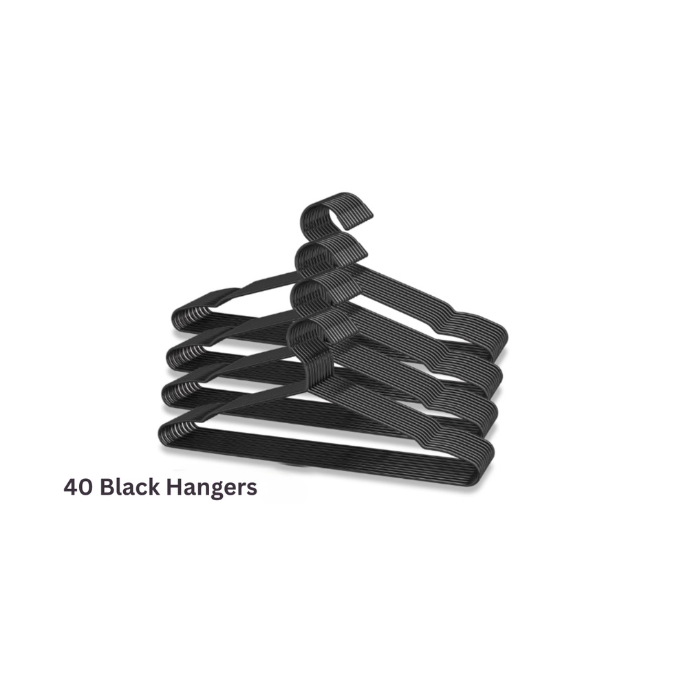 Hanger Set Heavy Duty Metal Matte Powder Coated Black 40 Pack & 5 Clips New Set
